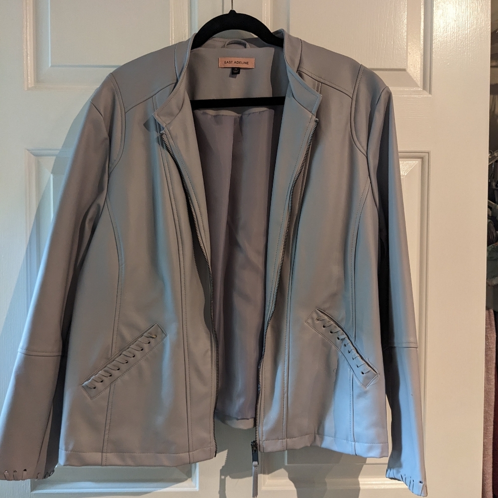 NWOT EAST ADELINE Faux Leather Grey Jacket Size 2X